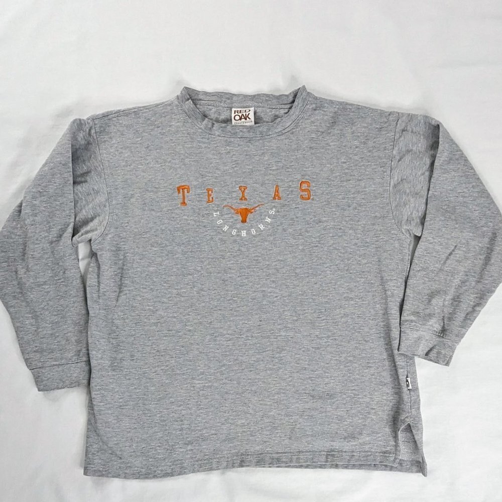 VTG Texas Longhorns Gray Orange Embroidered Crewneck Sweatshirt Side Slits